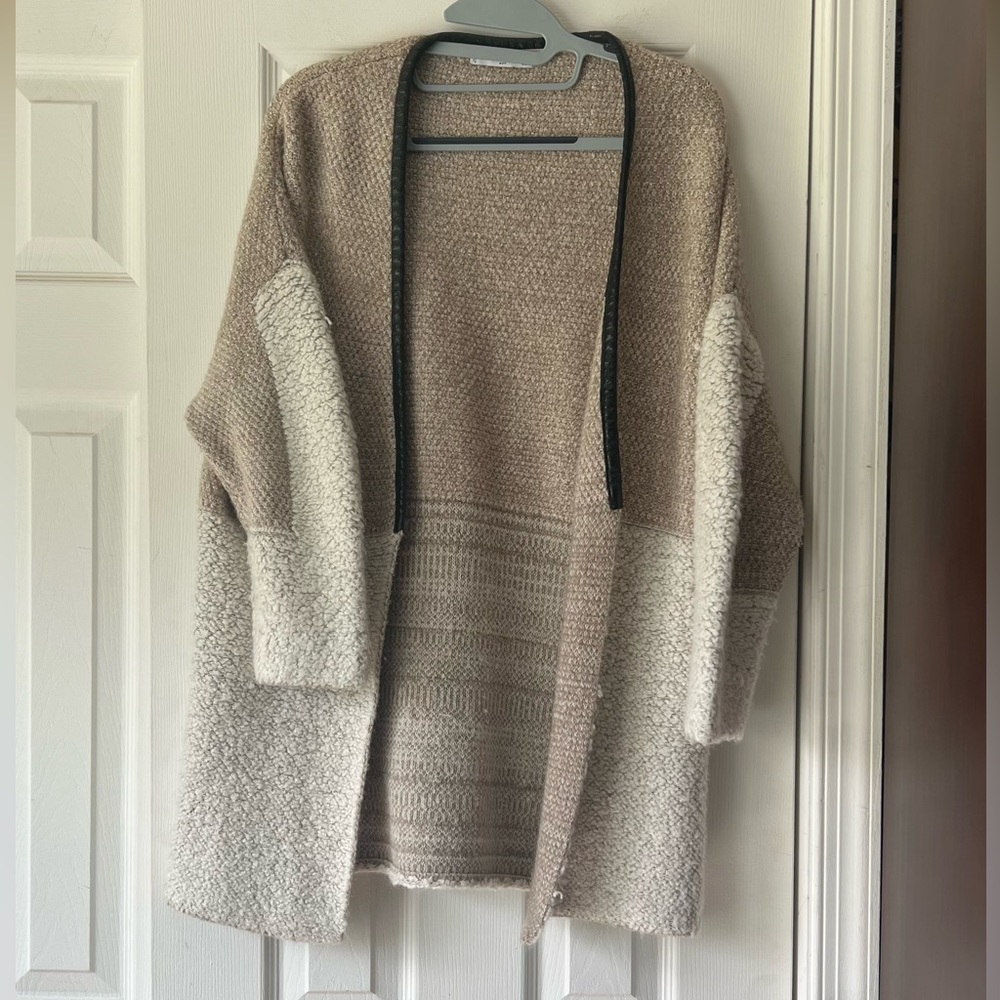 Mango long colorblock oatmeal cardigan with trim - Picture 4 of 7